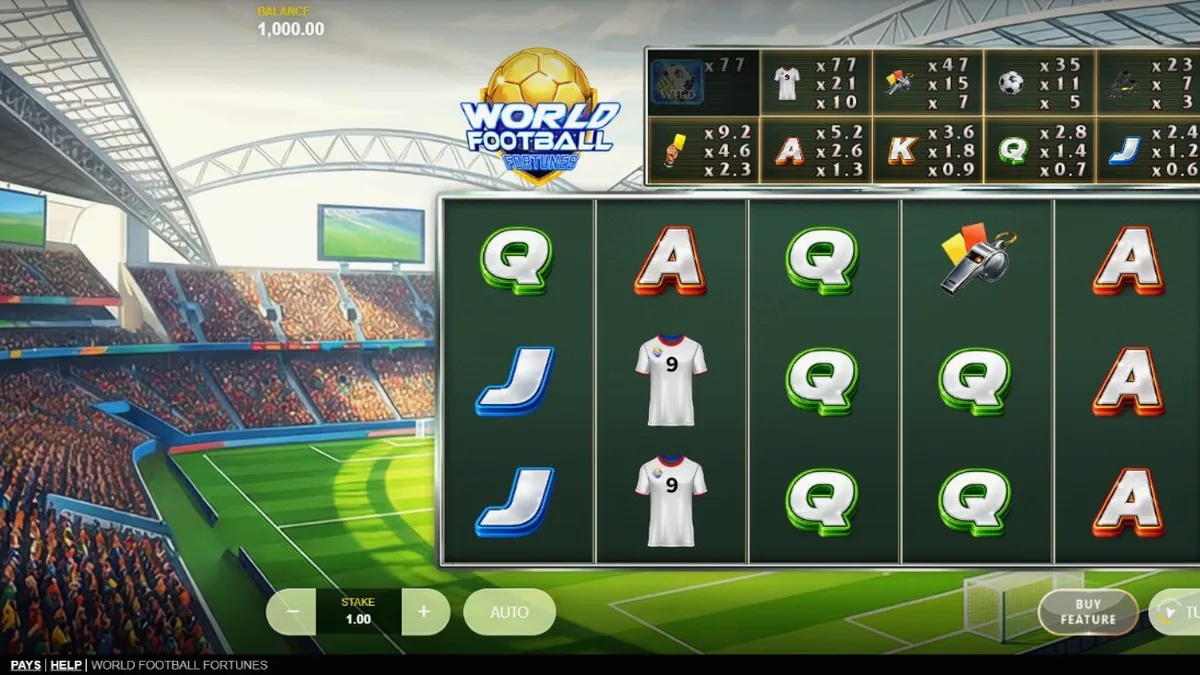 Giao diện trò chơi World Football Fortunes với sân vận động rực rỡ