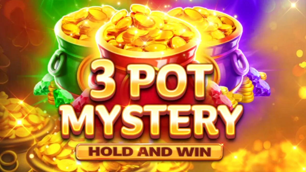 Giao diện trò chơi 3 Pot Mystery Hold and Win với các biểu tượng vàng rực rỡ